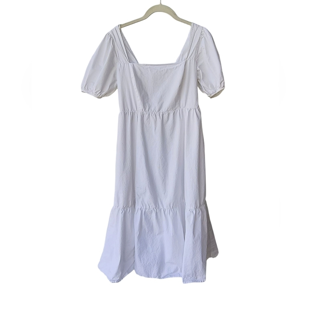 Astr White Tiered Ruffled Midi Cottagecore Milkmaid Medieval Sundress, M